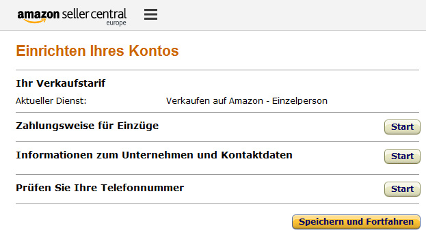 Registrierungsprozess bei Amazon Marketplace