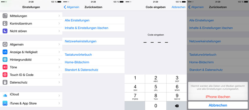 iPhone-Screenshot zum Löschen und Zurücksetzen des iPhones